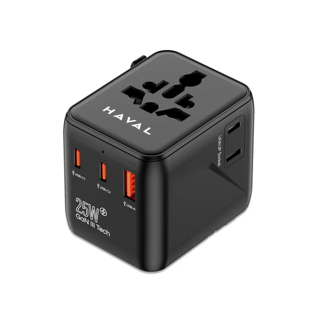HAVAL 25W FAST CHARGER+UNIVERSAL ADAPTER , COMES WITH 2 USB-C, 1 USB-A PORT
